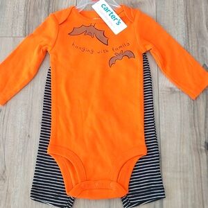 Carter's 2 Piece set Orange Onesie striped bottoms